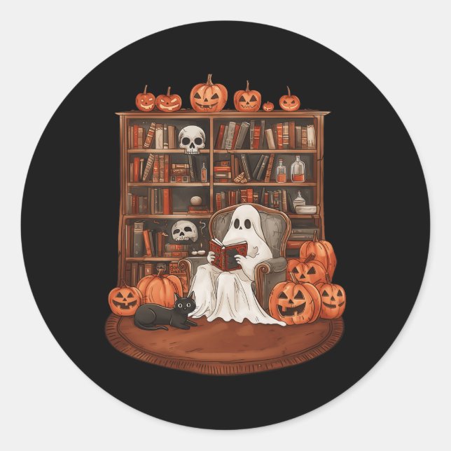Ghost Book Reading Teacher Halloween Librarian Boo Classic Round Sticker (Front)