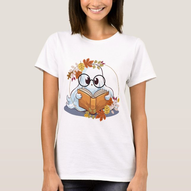 Ghost Books Funny Ghost Book Nerd T-Shirt (Front)