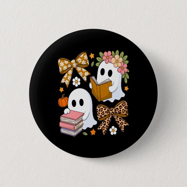 Ghost Books Halloween Floral Fall Halloween 6 Cm Round Badge (Front)