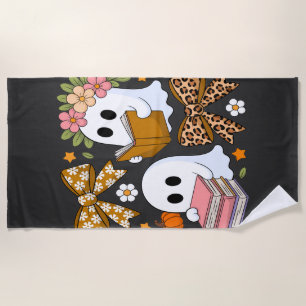 Ghost Books Halloween Floral Fall Halloween Beach Towel