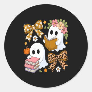 Ghost Books Halloween Floral Fall Halloween Classic Round Sticker