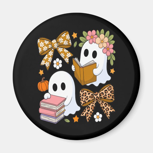 Ghost Books Halloween Floral Fall Halloween Magnet (Front)