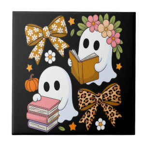 Ghost Books Halloween Floral Fall Halloween Tile