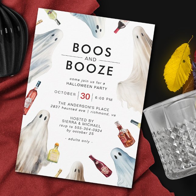Ghost Boos and Booze | Fun Adult Halloween Party Invitation (Creator Uploaded)