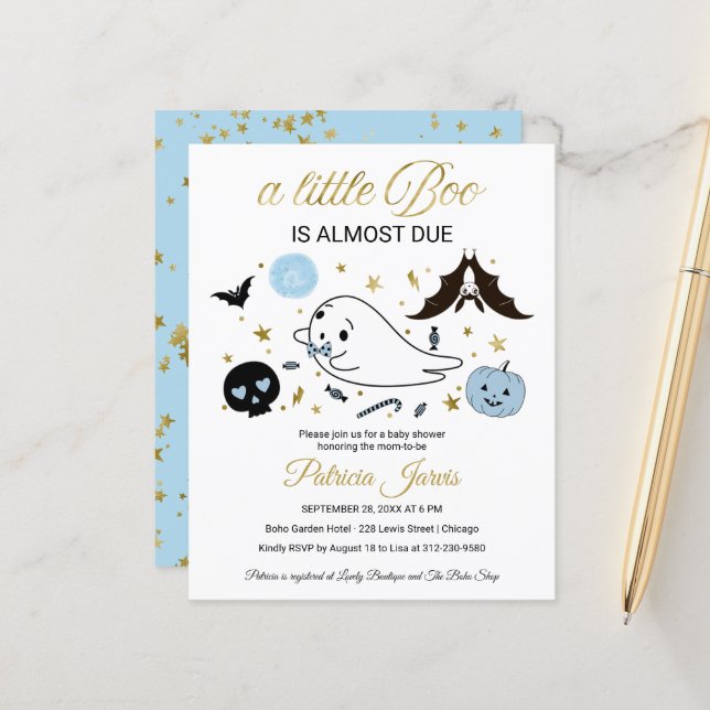 Ghost Budget Halloween Baby Shower Invitation (Front/Back In Situ)