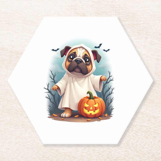 Ghost Bulldog Boo Paper Coaster (Front)