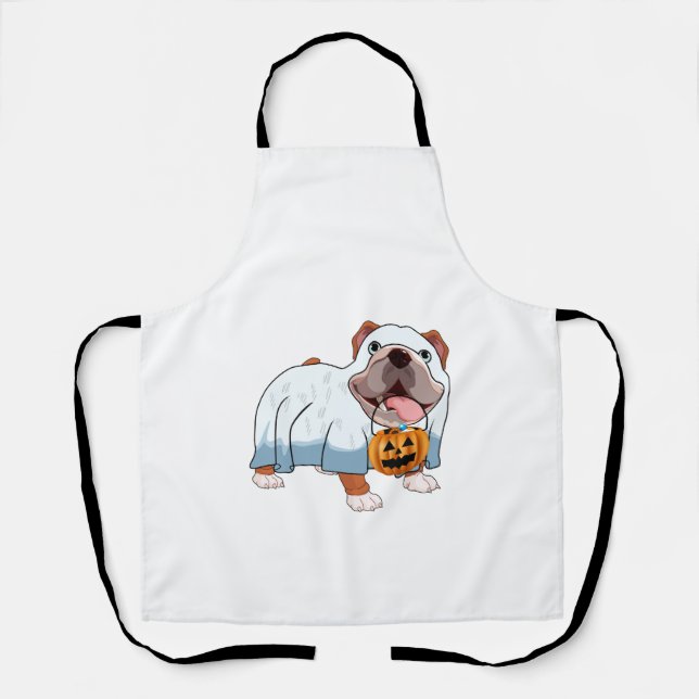 Ghost Bulldog Halloween Dog Apron (Front)