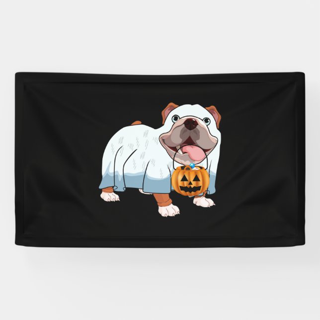 Ghost Bulldog Halloween Dog Banner (Horizontal)