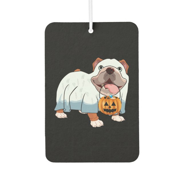Ghost Bulldog Halloween Dog Car Air Freshener (Front)