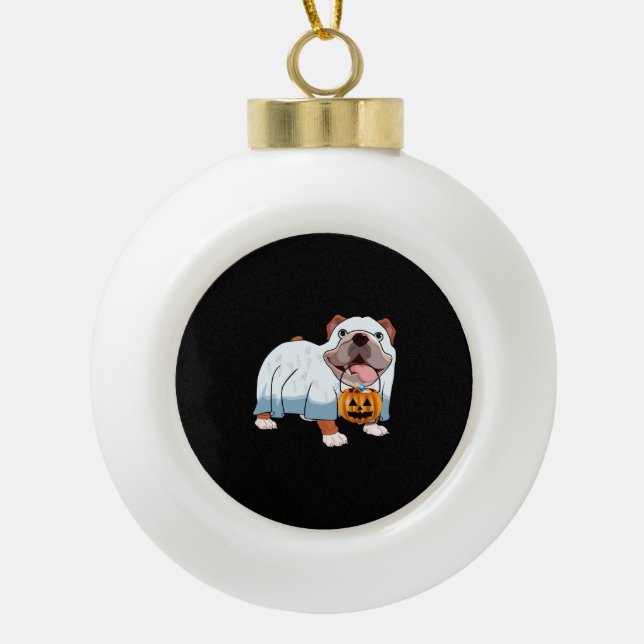 Ghost Bulldog Halloween Dog Ceramic Ball Christmas Ornament (Front)