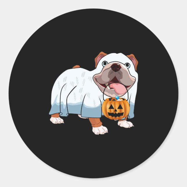 Ghost Bulldog Halloween Dog Classic Round Sticker (Front)