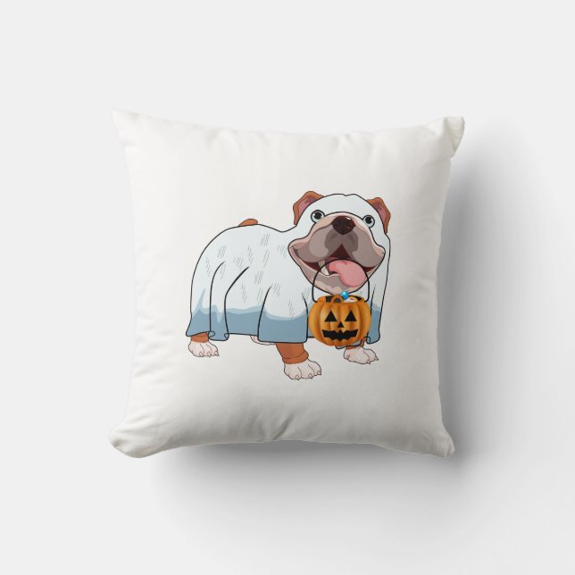 Ghost Bulldog Halloween Dog Cushion (Front)
