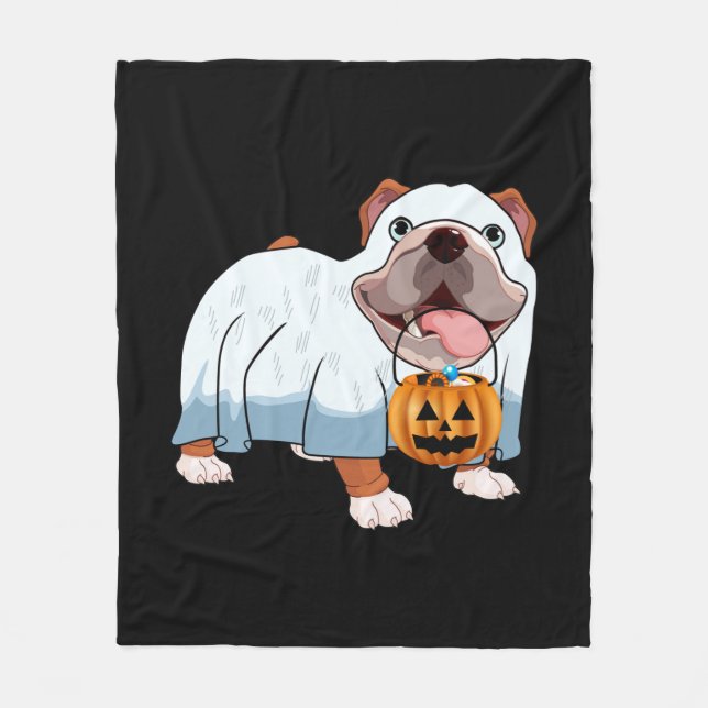 Ghost Bulldog Halloween Dog Fleece Blanket (Front)