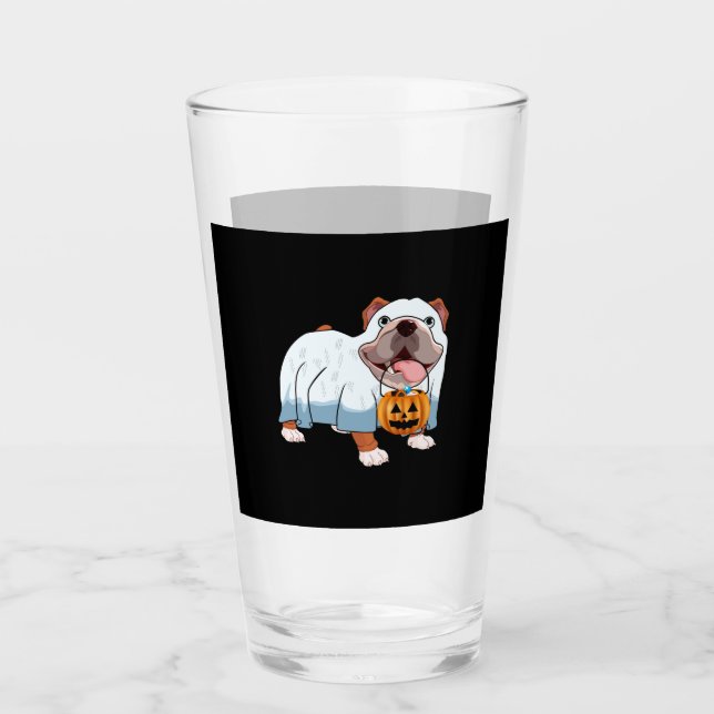 Ghost Bulldog Halloween Dog Glass (Front)