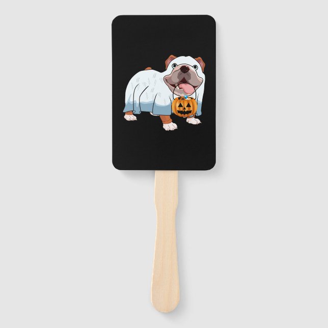 Ghost Bulldog Halloween Dog Hand Fan (Front)