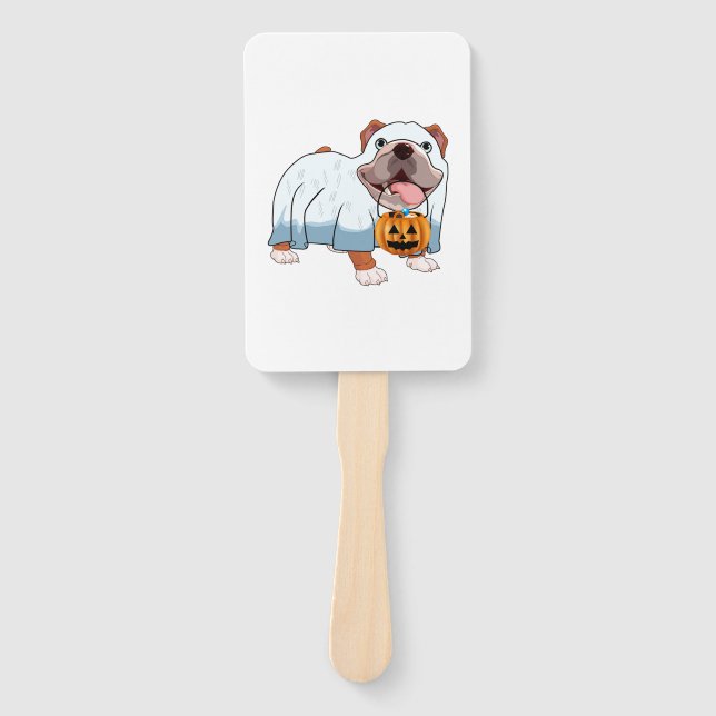 Ghost Bulldog Halloween Dog Hand Fan (Front)