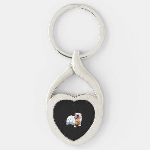 Ghost Bulldog Halloween Dog Key Ring