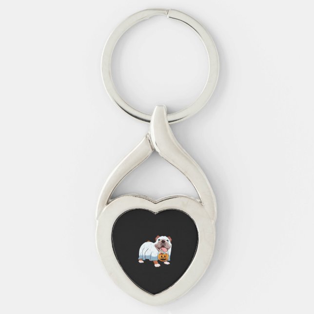 Ghost Bulldog Halloween Dog Key Ring (Front)