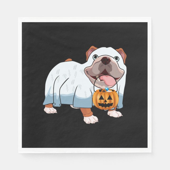 Ghost Bulldog Halloween Dog Napkin (Front)