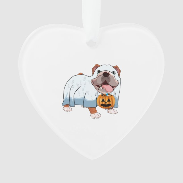 Ghost Bulldog Halloween Dog Ornament (Front)