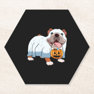 Ghost Bulldog Halloween Dog Paper Coaster