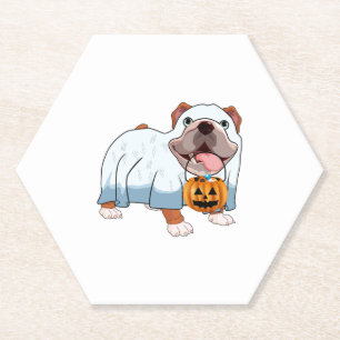 Ghost Bulldog Halloween Dog Paper Coaster