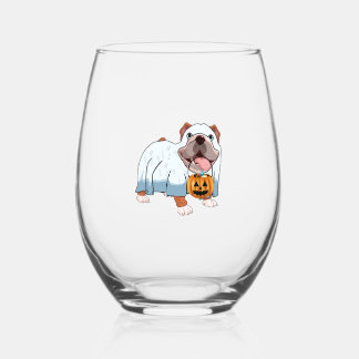 Ghost Bulldog Halloween Dog Stemless Wine Glass