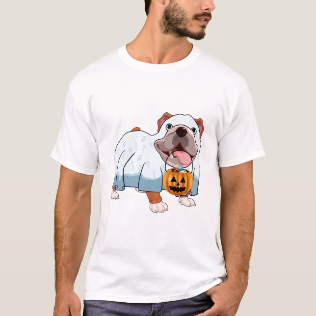 Ghost Bulldog Halloween Dog T-Shirt (Front)