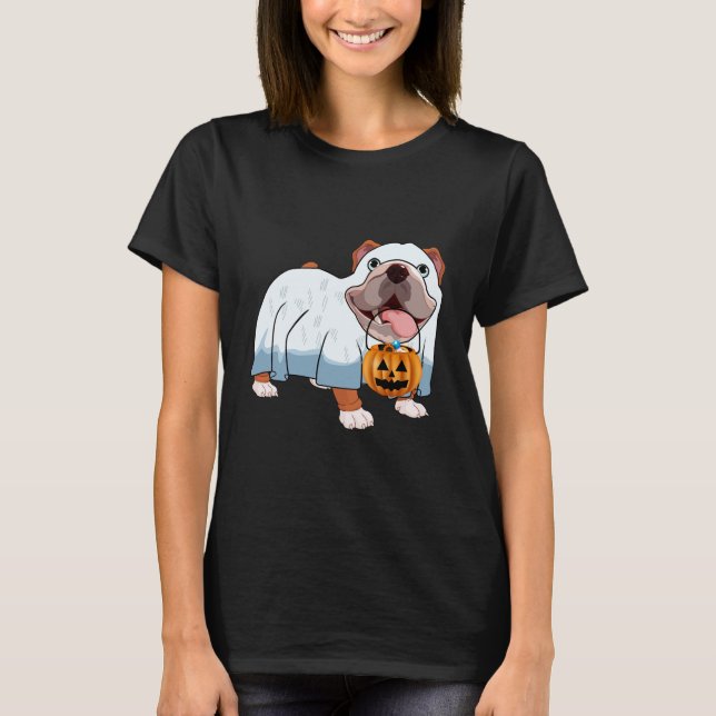 Ghost Bulldog Halloween Dog T-Shirt (Front)