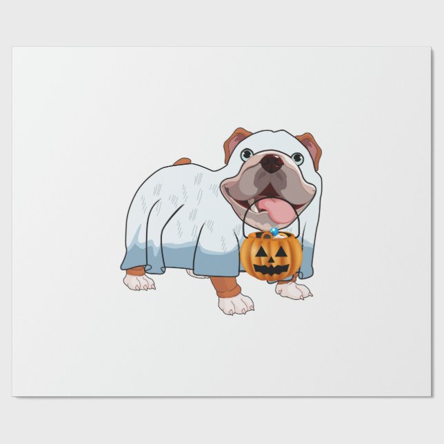Ghost Bulldog Halloween Dog Wrapping Paper (Flat)