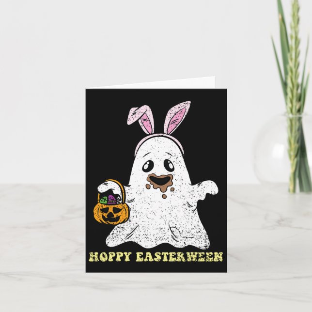Ghost Bunny Hoppy Easter Egg Hunting Spring Men Wo Card (Front)