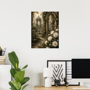 Ghost Camellia Sanctuary Vintage Botanical Art Poster