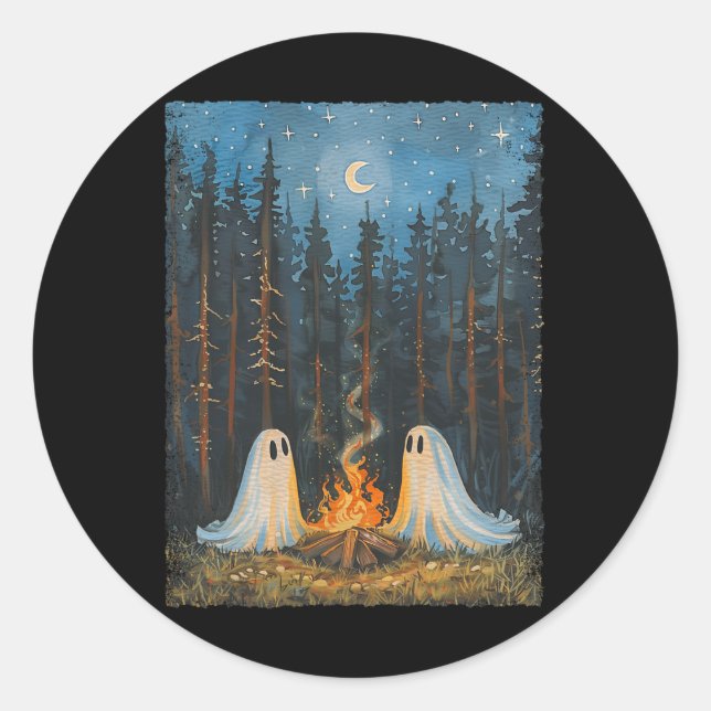 Ghost Campfire Camping Lover Forest Gothic Hallowe Classic Round Sticker (Front)