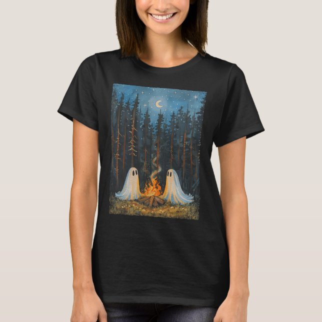 Ghost Campfire Camping Lover Forest Gothic Hallowe T-Shirt (Front)