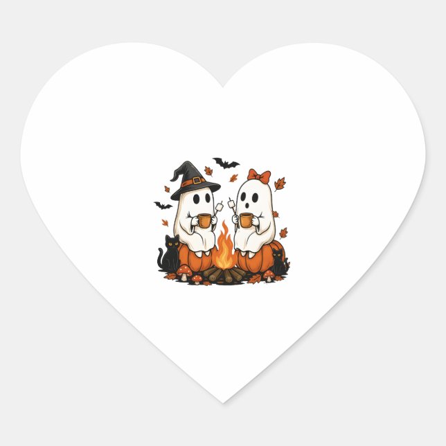 Ghost Campfire Halloween Heart Sticker (Front)