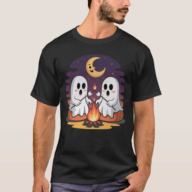Ghost Campfire Marshmallows Cute Cosy Halloween  T-Shirt (Front)