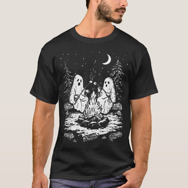 Ghost Camping Campfire Marshmallow Spooky  T-Shirt (Front)