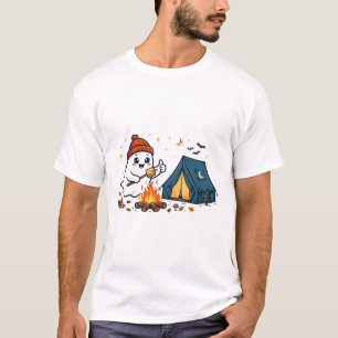 Ghost Camping Tent Smores Halloween Art T-Shirt