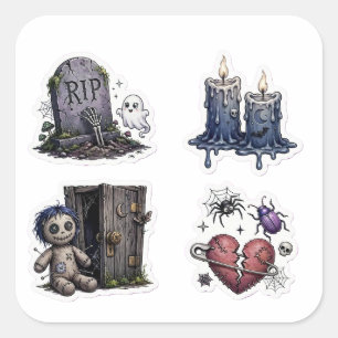 Ghost Candle Vodoo Doll Broken Heart Dark Academia Square Sticker