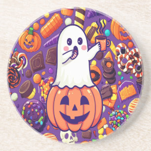 Ghost Candy Halloween Cute to Spooky Coaster