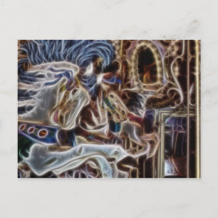 Ghost Carousel Horses Merry Go Round in Seattle Holiday Postcard