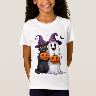 Ghost Cat And Pumpkin Halloween Scene 👻 T-Shirt