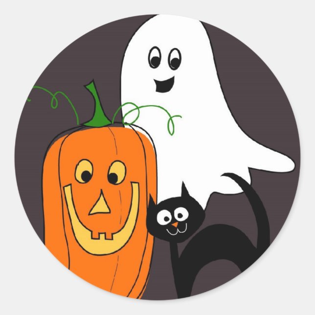 Ghost Cat and Pumpkin Halloween Stickers (Front)