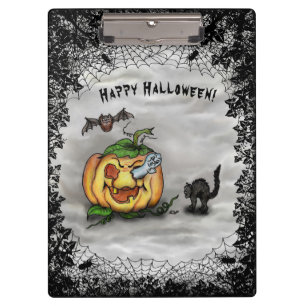 Ghost , Cat , Bat and Pumpkin , Happy Halloween! Clipboard