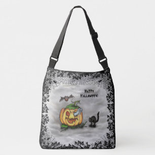 Ghost , Cat , Bat and Pumpkin , Happy Halloween! Crossbody Bag