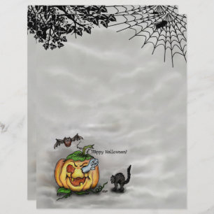 Ghost , Cat , Bat and Pumpkin , Happy Halloween! Custom Letterhead