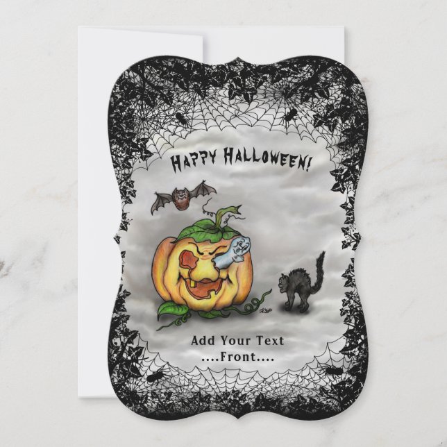 Ghost , Cat , Bat and Pumpkin , Happy Halloween! Invitation (Front)