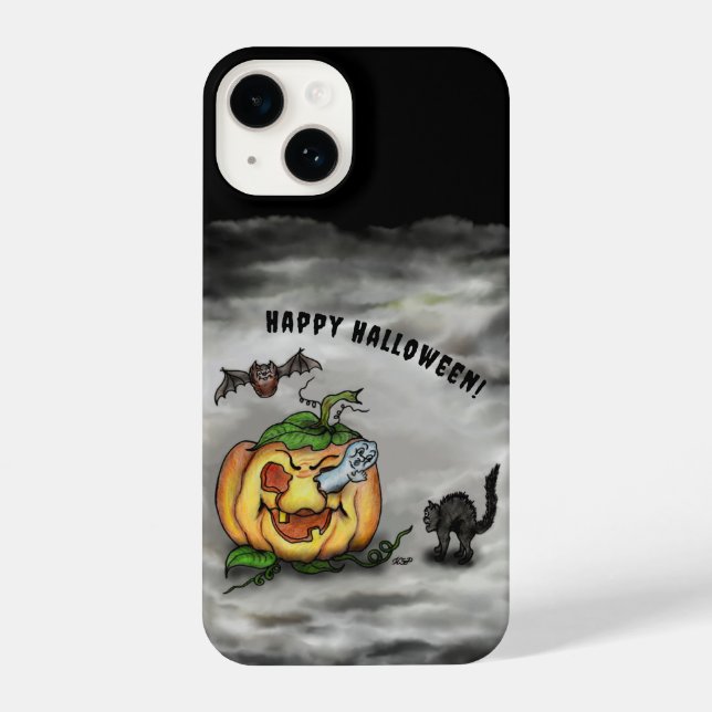 Ghost , Cat , Bat and Pumpkin , Happy Halloween! iPhone Case (Back)