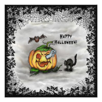 Ghost , Cat , Bat and Pumpkin , Happy Halloween!