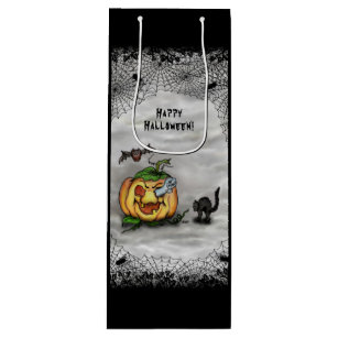 Ghost , Cat , Bat and Pumpkin , Happy Halloween! Wine Gift Bag